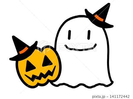 ハロウィンの可愛いオバケとジャック・オー・ランタンのイラスト素材 ハロウィンの可愛いオバケとジャック・オー・ランタンのイラスト素材 141172442