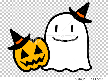 ハロウィンの可愛いオバケとジャック・オー・ランタンのイラスト素材 ハロウィンの可愛いオバケとジャック・オー・ランタンのイラスト素材 141172442