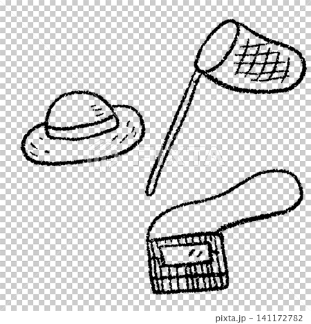 Hand-drawn line art illustration of an insect-catching kit Hand-drawn line art illustration of an insect-catching kit 141172782