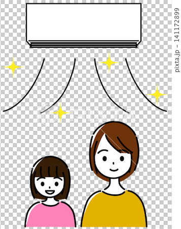 一位微笑的女士和一個女孩在一間裝有空調的房間裡，空調吹出的空氣清新宜人。 141172899