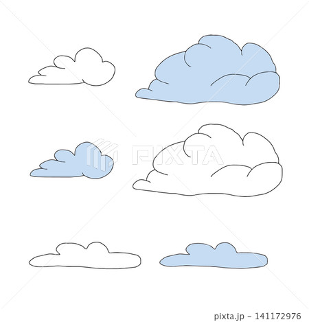 Set of clouds vector graphic illustration. Hand drawn various fluffy and abstract cumulus. Doodles for weather apps, cloudscape, children's book illustrations, website, isolated on white background Set of clouds vector graphic illustration. Hand drawn various fluffy and abstract cumulus. Doodles for weather apps, cloudscape, children's book illustrations, website, isolated on white background 141172976