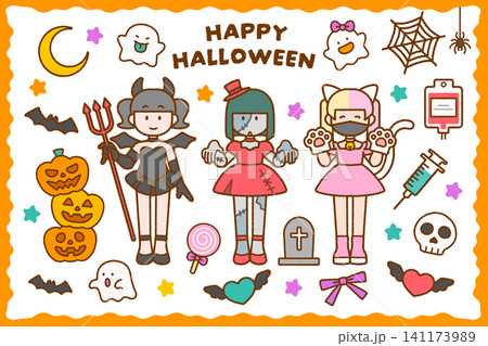 ハロウィンの仮装アイコンセット｜コスプレ・デビル・ゾンビ・サブカル 141173989