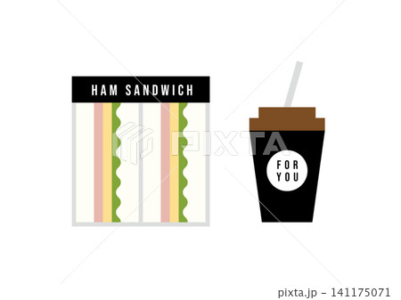 ハムサンドとテイクアウトコーヒーのイラスト 朝食 ランチ カフェ ハムサンドとテイクアウトコーヒーのイラスト 朝食 ランチ カフェ 141175071