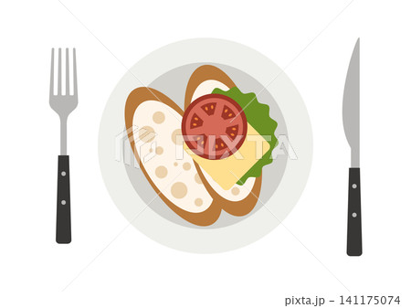 お皿にのせたバゲットサンドのイラスト カフェランチ 朝食 お皿にのせたバゲットサンドのイラスト カフェランチ 朝食 141175074