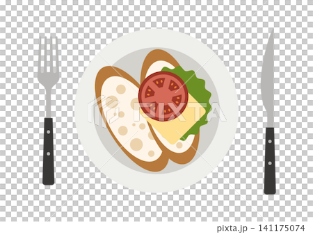 お皿にのせたバゲットサンドのイラスト カフェランチ 朝食 お皿にのせたバゲットサンドのイラスト カフェランチ 朝食 141175074