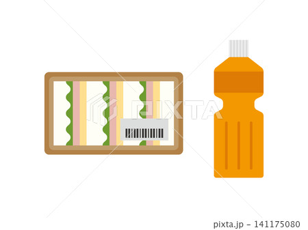 ハムサンドとペットボトルジュースのイラスト コンビニ ランチ 141175080