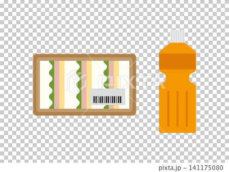 ハムサンドとペットボトルジュースのイラスト コンビニ ランチ 141175080