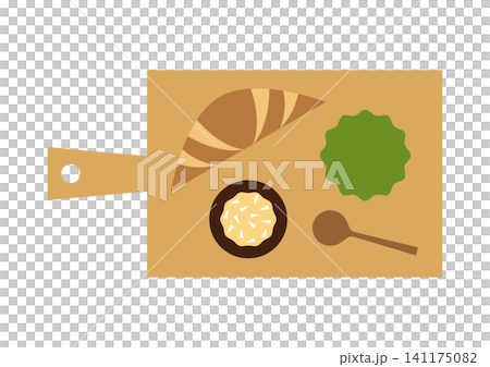 Illustration of making a croissant sandwich on a cutting board. Simple cooking. Illustration of making a croissant sandwich on a cutting board. Simple cooking. 141175082