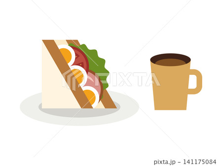 ミックスサンドとコーヒーのイラスト プレート 朝食 カフェ 141175084