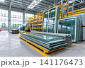 Glass panes and window frames in factory warehouse 141176473