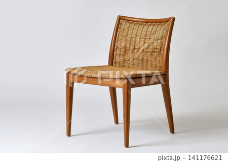Wooden dining chair with woven rattan details Wooden dining chair with woven rattan details 141176621