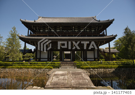 東福寺 思遠池から望む重厚な佇まいの三門1 東福寺 思遠池から望む重厚な佇まいの三門1 141177403