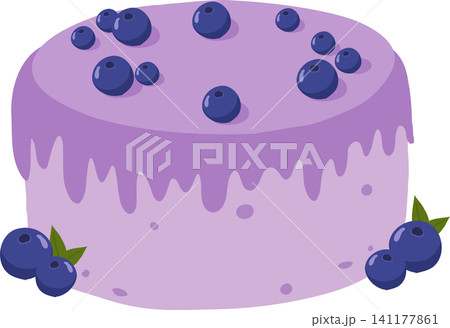 Purple Blueberry Dessert Cake with Frosting and Fresh Berries 141177861