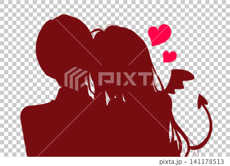 A woman and a man clinging to each other; a mischievous silhouette. A woman and a man clinging to each other; a mischievous silhouette. 141178513