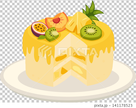 Tropical fruit cake with kiwi pineapple and passion fruit Tropical fruit cake with kiwi pineapple and passion fruit 141178523
