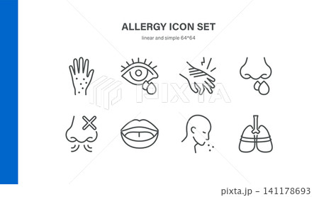 Simple Set of Allergy Symptoms Related Vector Line Icons. Contains such Icons as Skin Rash, Watery Eyes, Itching, Runny Nose, Cough and more. Editable Stroke. Pixel Perfect Vector. Simple Set of Allergy Symptoms Related Vector Line Icons. Contains such Icons as Skin Rash, Watery Eyes, Itching, Runny Nose, Cough and more. Editable Stroke. Pixel Perfect Vector. 141178693