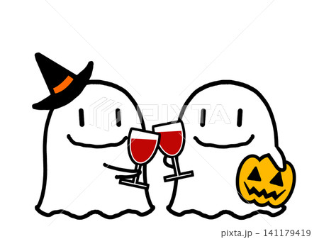 乾杯しているハロウィンの可愛いオバケのイラスト素材 乾杯しているハロウィンの可愛いオバケのイラスト素材 141179419