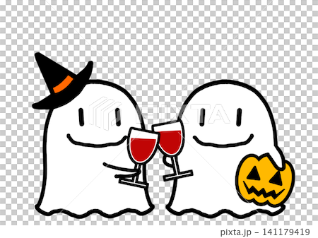 乾杯しているハロウィンの可愛いオバケのイラスト素材 乾杯しているハロウィンの可愛いオバケのイラスト素材 141179419