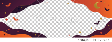 ハロウィン背景素材セット コウモリ三日月星のイラスト オレンジ紫グラデーション装飾バナー ハロウィン背景素材セット コウモリ三日月星のイラスト オレンジ紫グラデーション装飾バナー 141179787