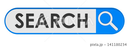 Search bar with blue button and magnifying glass icon. 3D rendering 141180234