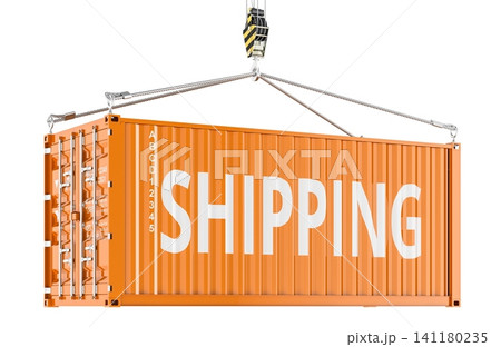 Shipping concept with container lifted by crane for cargo loading and logistics. 3D rendering 141180235