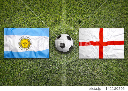 Argentina vs. England flags on a soccer field Argentina vs. England flags on a soccer field 141180293