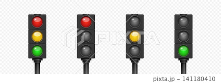 Vector 3d Traffic Light Set With Red Yellow Green Signals. Street Intersection Control Icons. Realistic 3d Stoplight Isolated. Road Safety Transportation Symbol 141180410