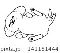 仰向けで寝ている犬の線画イラスト 141181444