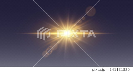 Golden light burst radiating glow and optical lens flare effect 141181820