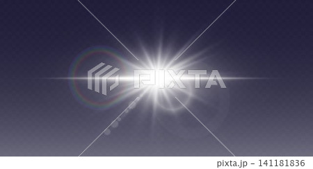 Light effect featuring starburst, rays, and rainbow lens flare on transparent background Light effect featuring starburst, rays, and rainbow lens flare on transparent background 141181836