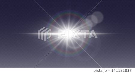 Radiant light source creating a starburst and lens imperfections on a dark background Radiant light source creating a starburst and lens imperfections on a dark background 141181837