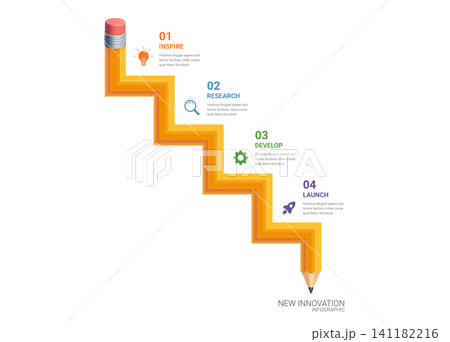4 Step Pencil Timeline Infographic Template Background with Innovation and Creative Process Concept 4 Step Pencil Timeline Infographic Template Background with Innovation and Creative Process Concept 141182216