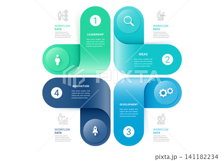 4 Step Rounded Loop Venn Diagram Infographic Template Background with Icons for Business Presentation. 141182234