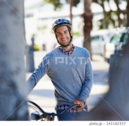 City, smile and portrait of man with bike for travel, sightseeing and journey on vacation. Happy, adventure and male person with bicycle for eco friendly transport, holiday and tourism in Italy City, smile and portrait of man with bike for travel, sightseeing and journey on vacation. Happy, adventure and male person with bicycle for eco friendly transport, holiday and tourism in Italy 141182357