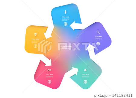 5 Step Circular Arrow Cycle Venn diagram infographic template background. Square loops with icons for business presentation. 5 Step Circular Arrow Cycle Venn diagram infographic template background. Square loops with icons for business presentation. 141182411