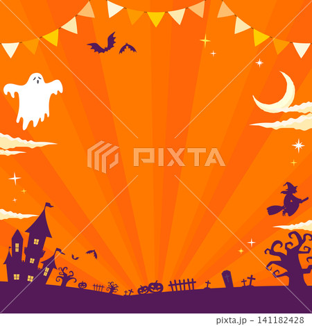 ハロウィンのポップなオレンジ色の文字なしテンプレート2_正方形 ハロウィンのポップなオレンジ色の文字なしテンプレート2_正方形 141182428