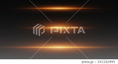 Golden light streaks creating a glowing visual element on transparent dark background for overlay 141182995