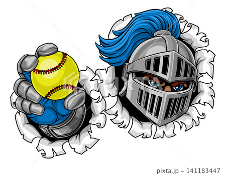Medieval Knight Softball Ball Sports Team Mascot Medieval Knight Softball Ball Sports Team Mascot 141183447