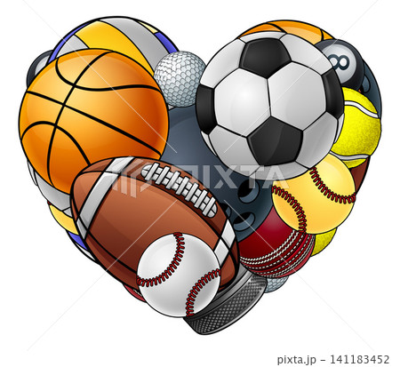 Sports Lover Fan Cartoon Heart Balls Design Sports Lover Fan Cartoon Heart Balls Design 141183452