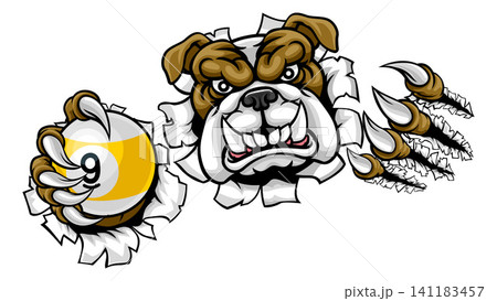 Bulldog and 9 Ball Nine Ball Pool Cartoon Mascot Bulldog and 9 Ball Nine Ball Pool Cartoon Mascot 141183457