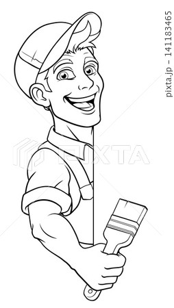 Painter Decorator Paint Brush Cartoon Handy Man 141183465