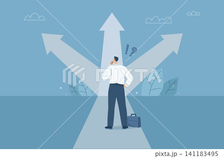 Business decisions or choices, Finding the right direction, Business opportunities or paths to success, Using vision to decide the path ahead, Businessman are choosing a business path. Vector design. Business decisions or choices, Finding the right direction, Business opportunities or paths to success, Using vision to decide the path ahead, Businessman are choosing a business path. Vector design. 141183495