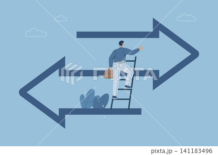 Changing strategies or adjusting business investments, Finding the right direction, Business opportunities or paths to success, Vision to decide the path ahead, Businessman choosing business path. 141183496