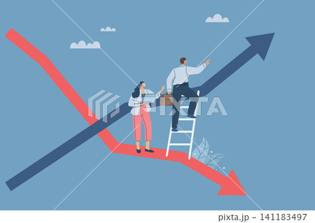 Changing strategies or adjusting business investments, The shift from downturn to a rising stock market recovery concept, Businessmen or investors avoid the down arrow and turn to the up arrow. Changing strategies or adjusting business investments, The shift from downturn to a rising stock market recovery concept, Businessmen or investors avoid the down arrow and turn to the up arrow. 141183497