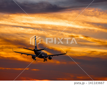 夕暮れの伊丹空港に着陸する飛行機 夕暮れの伊丹空港に着陸する飛行機 141183667