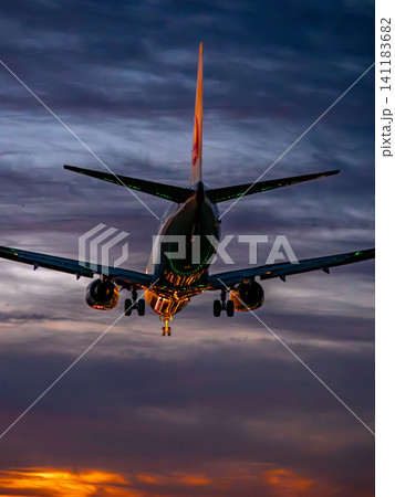 夕暮れの伊丹空港に着陸する飛行機 夕暮れの伊丹空港に着陸する飛行機 141183682