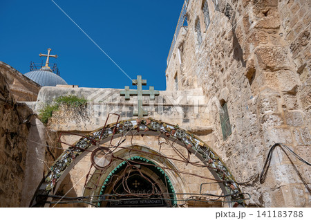 Arch at Station 9 on Way of the Cross near Coptic Patriarchate in Old City of Jerusalem. 141183788
