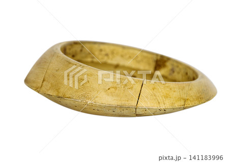 Antique millinery form for shaping wide brim for hats. Vintage wooden block used in hat making. Craftsmanship, old professions, artisan work concept. Isolated on white background. Copy space Antique millinery form for shaping wide brim for hats. Vintage wooden block used in hat making. Craftsmanship, old professions, artisan work concept. Isolated on white background. Copy space 141183996