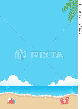 夏の海イラスト、砂浜とヤシの木の風景 141184331