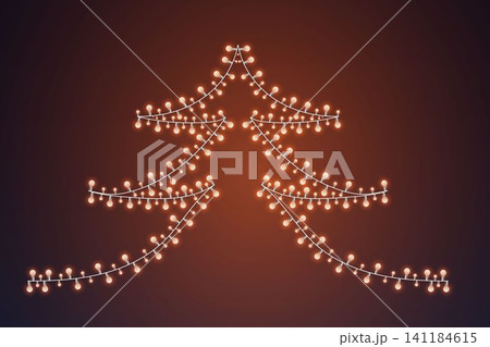Christmas tree silhouette made of glowing string lights on dark background 141184615